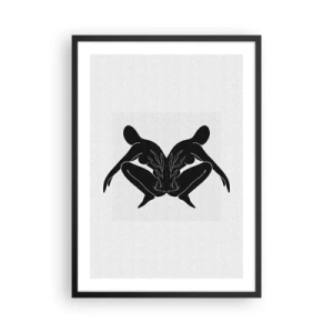 Plakat w czarnej ramie - Czarne sylwetki postaci w symetrycznej kompozycji - 50x70cm - Wspólna dusza - Nowoczesna dekoracja ścienna do salonu i sypialni ARTTOR