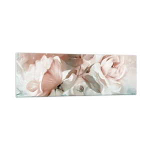 Obraz na szkle - Delikatne róże w pastelowych odcieniach na jasnym tle - 160x50cm - Duch romantyzmu - Nowoczesna dekoracja ścienna do salonu i sypialni ARTTOR