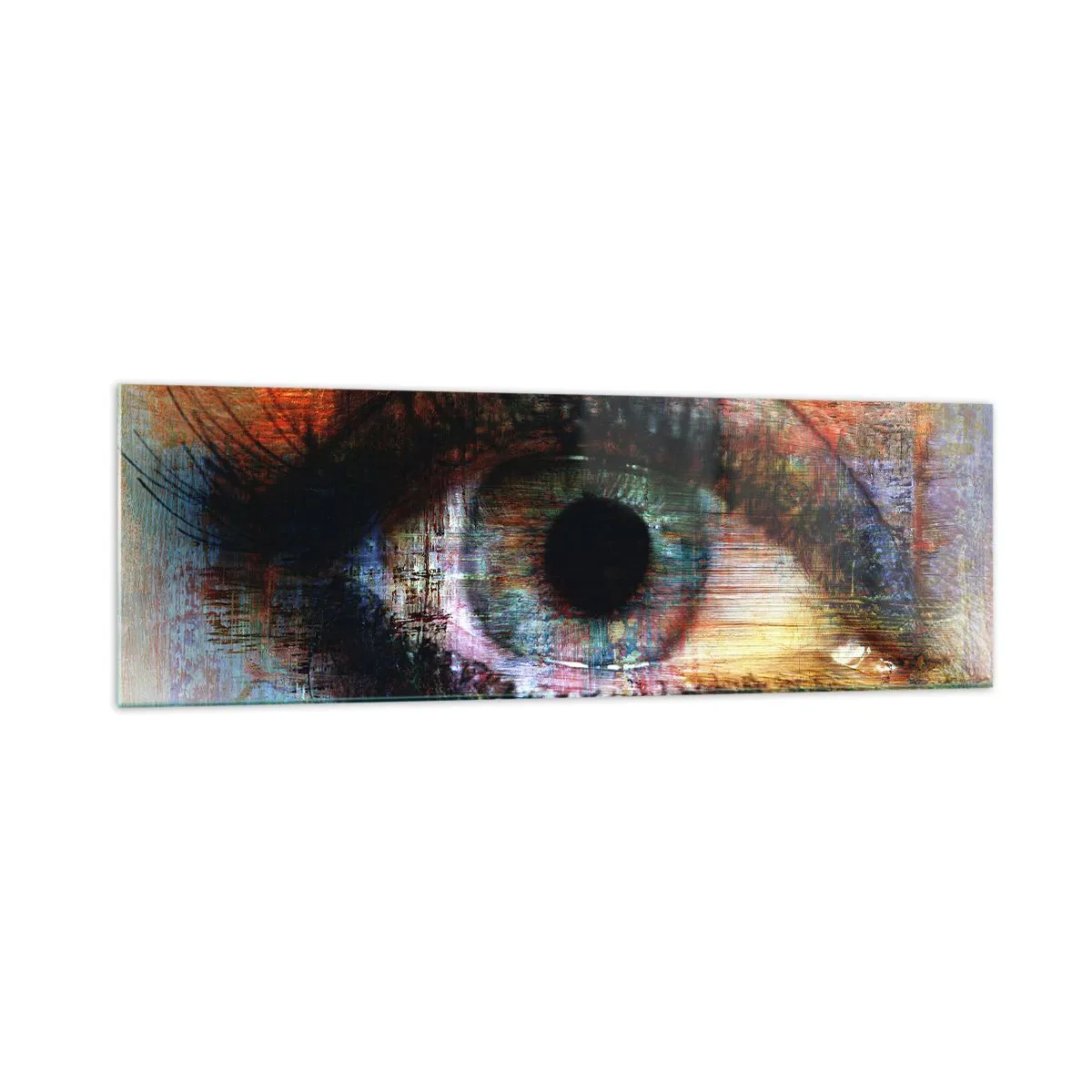 Obraz na szkle - Artystyczne oko w wielobarwnej abstrakcji - 160x50cm - Można zajrzec w duszę - Nowoczesna dekoracja ścienna do salonu i sypialni ARTTOR