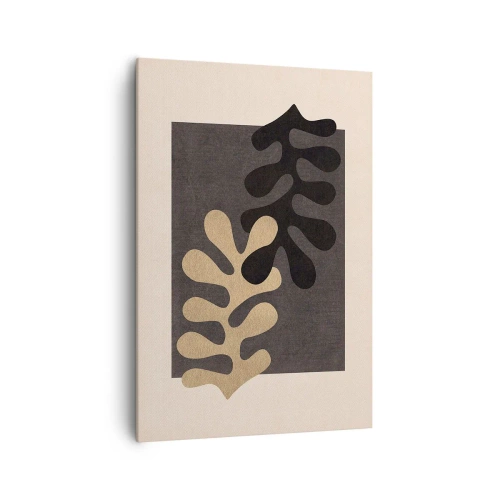Obraz na płótnie - Abstrakcyjne liście w czerni i beżu na prostokątnym tle - 70x100cm - Brak i dopełnienie - Nowoczesna dekoracja ścienna do salonu i sypialni ARTTOR