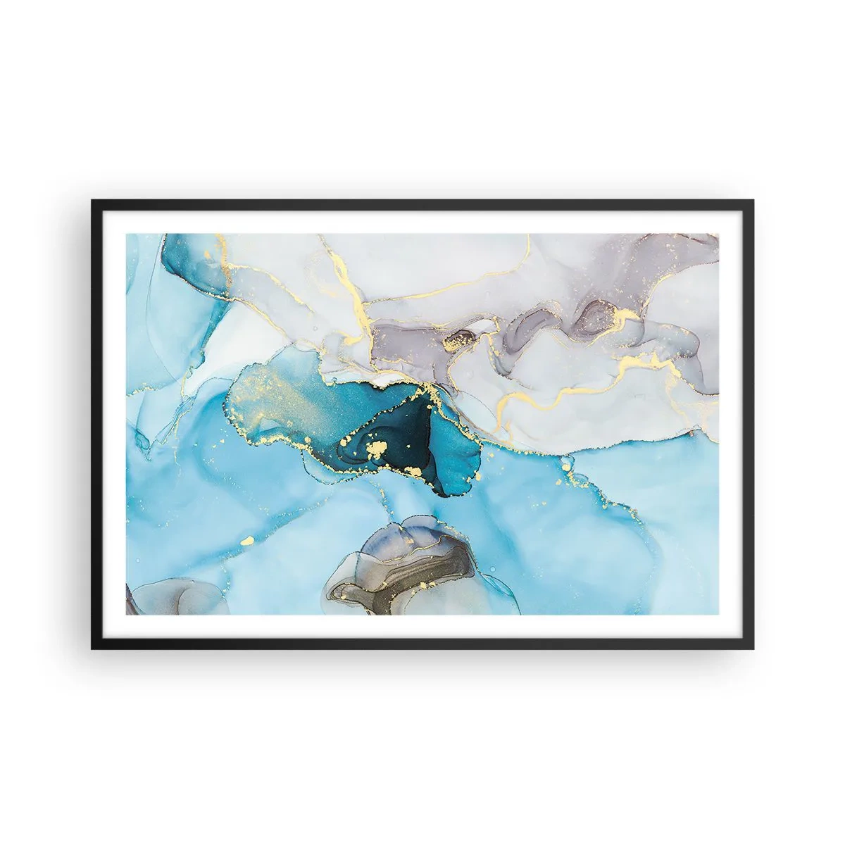 Plakat w czarnej ramie - Studium spotkania szarości z turkusem - 91x61 cm