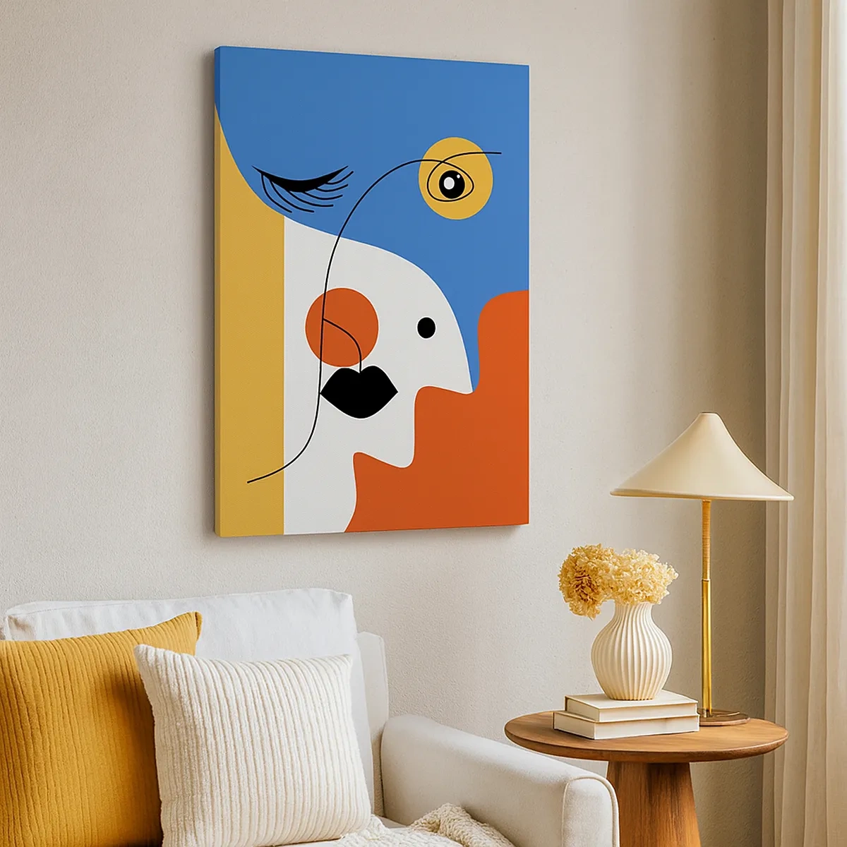 Obraz na płótnie - Kolorowa abstrakcyjna twarz w stylu kubistycznym o wyrazistych kształtach - 50x70cm - Portret zdekonstruowany - Nowoczesna dekoracja ścienna do salonu, kuchni i sypialni ARTTOR