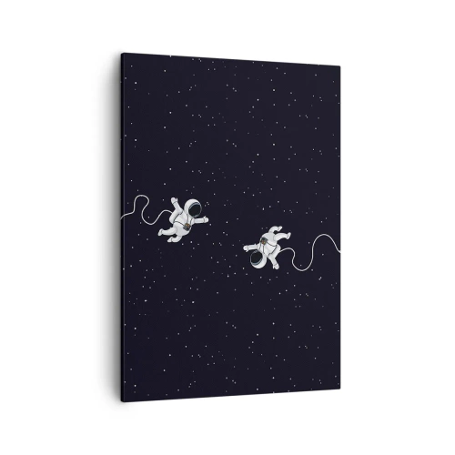 Obraz na płótnie - Dwoje astronautów dryfujących w przestrzeni kosmicznej - 50x70cm - Kosmiczny pląs - Nowoczesna dekoracja ścienna do salonu, kuchni i sypialni ARTTOR