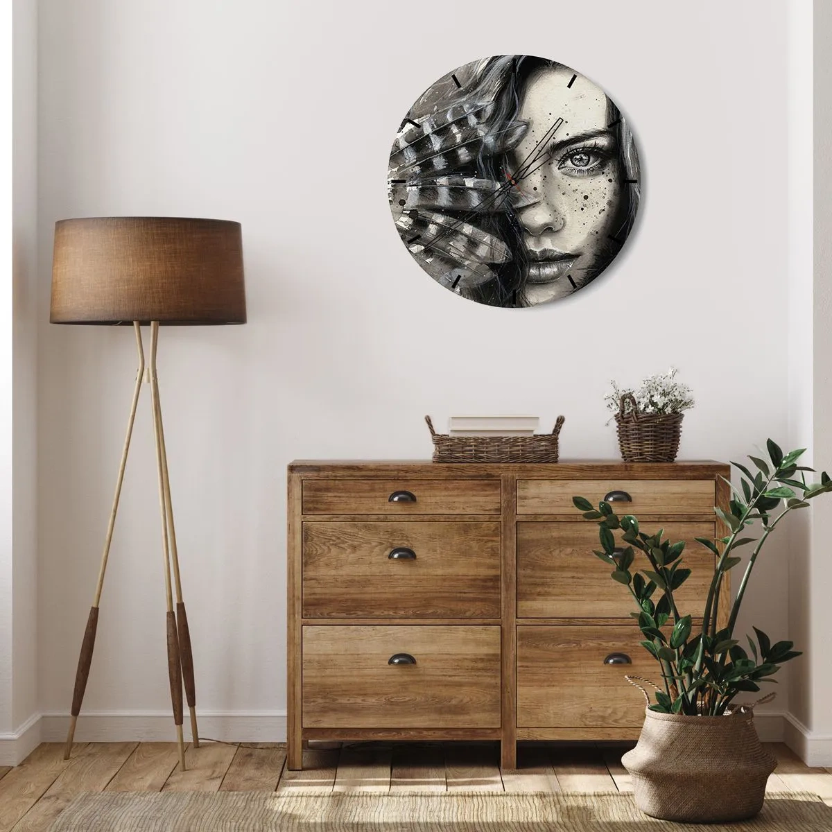 Zegar ścienny - Portret kobiety z artystycznym efektem pędzla - 30x30cm - Dzika piękność - Nowoczesna dekoracja ścienna do salonu, kuchni i sypialni ARTTOR