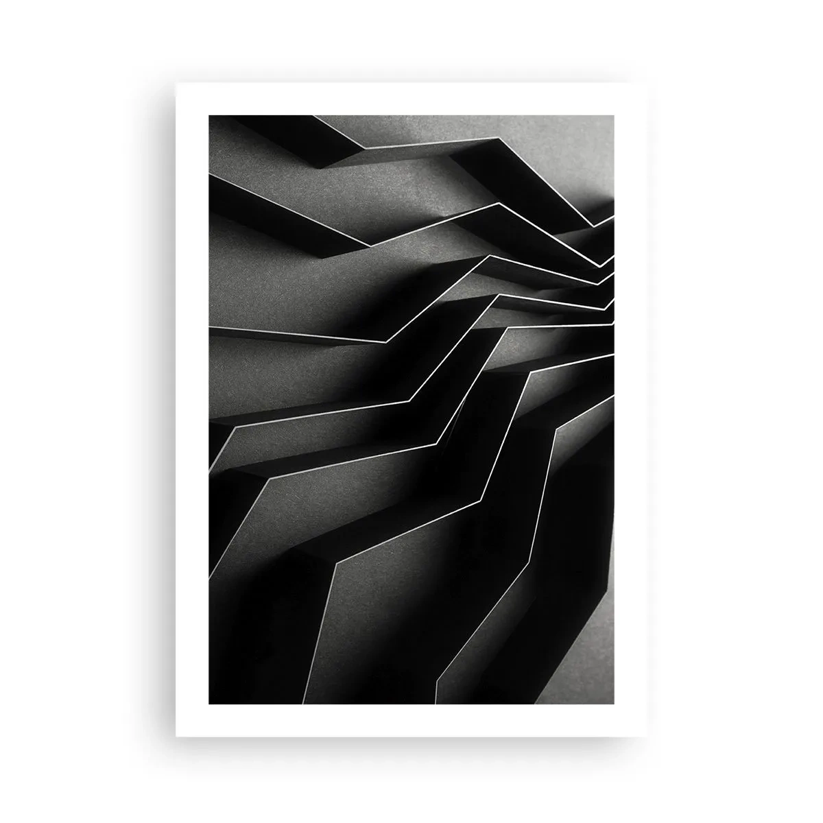 Plakat - Czarno-biała kompozycja geometrycznych, przestrzennych struktur - 50x70cm - Przestrzenny porządek - Nowoczesna dekoracja ścienna do salonu, kuchni i sypialni ARTTOR