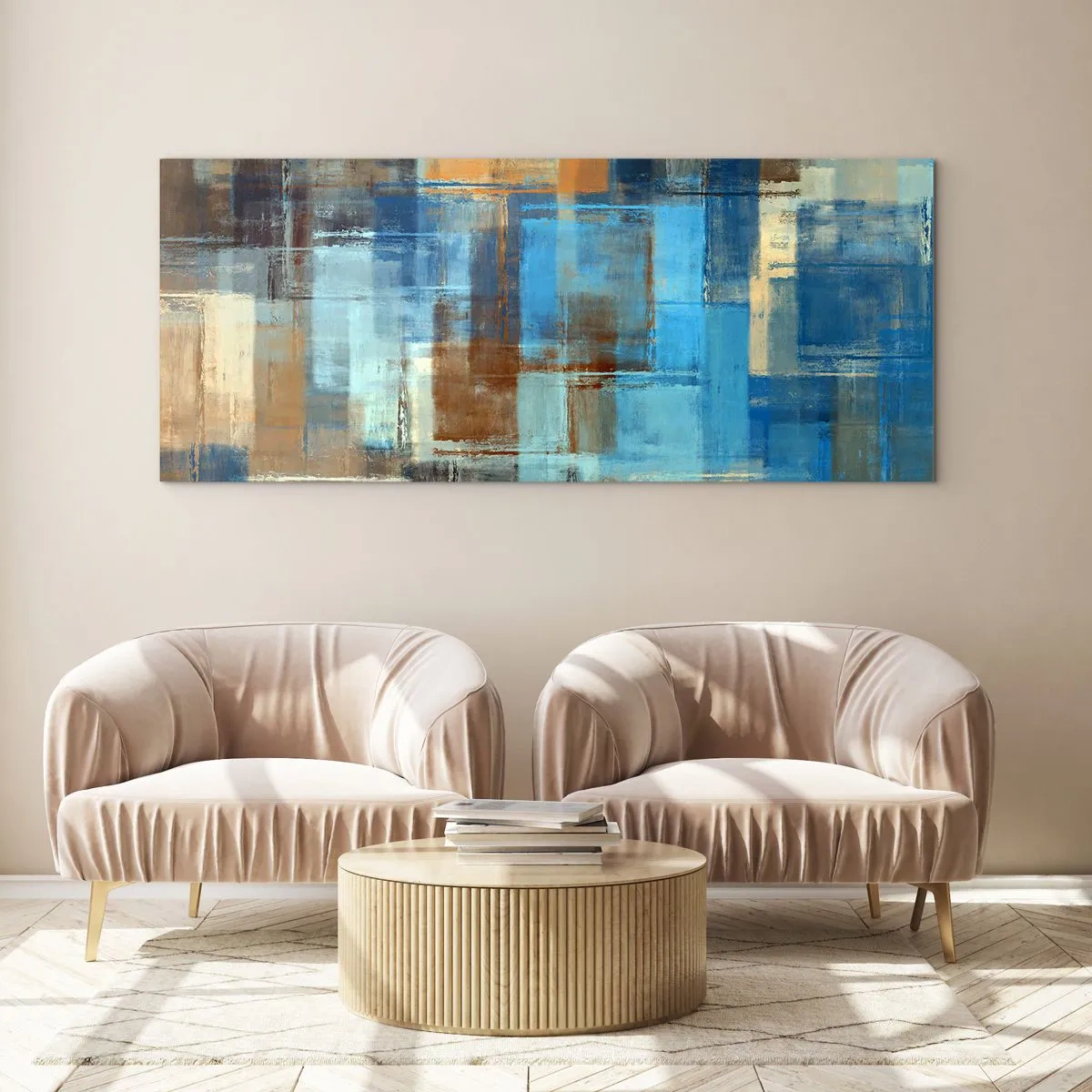 Obraz na szkle - Przez błękitną zasłonę - 100x40 cm