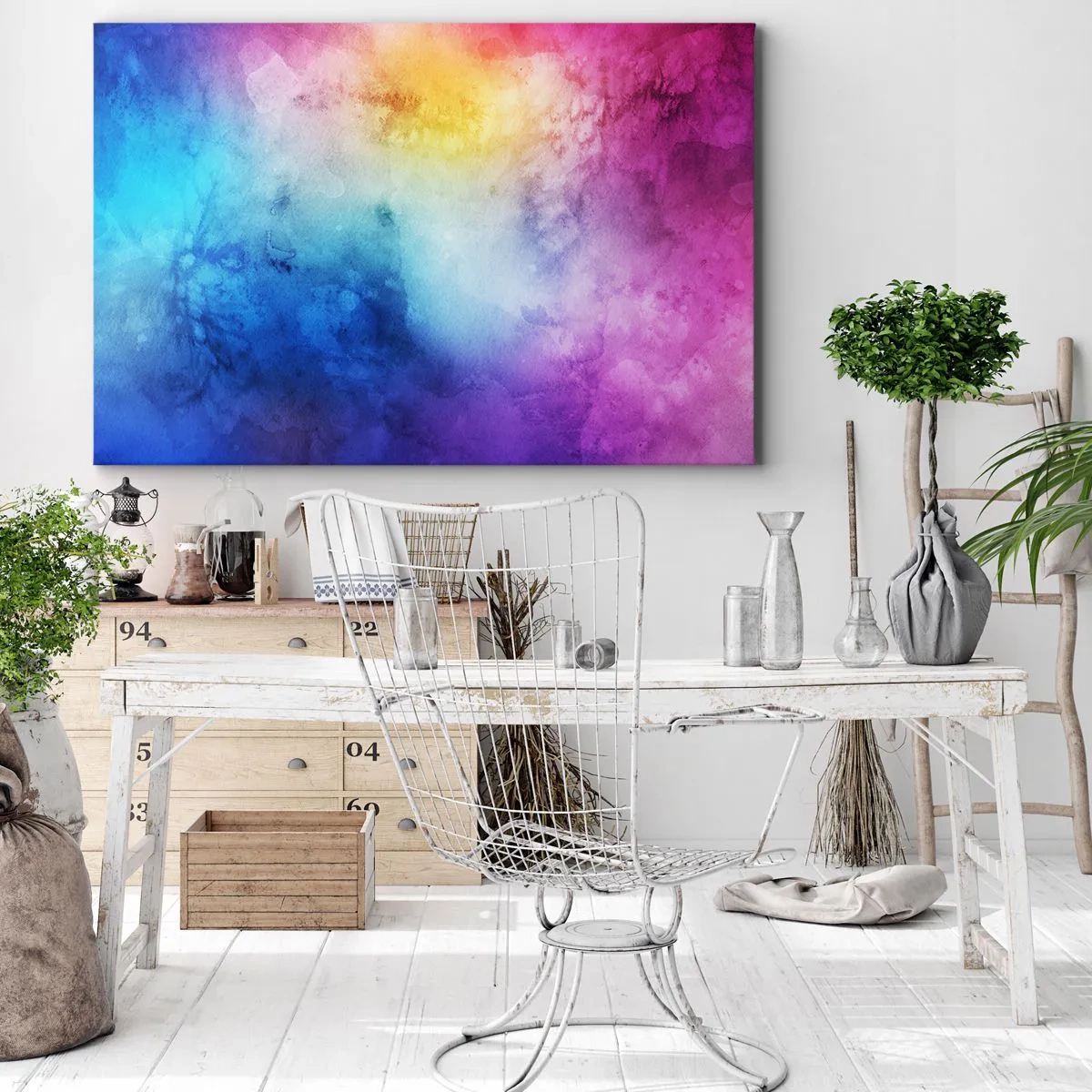 Obraz na płótnie - Abstrakcyjna kompozycja w pastelowych odcieniach różu i błękitu - 70x50cm - Prawie w siódmym niebie - Nowoczesna dekoracja ścienna do salonu i sypialni ARTTOR