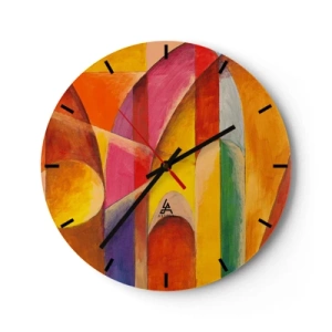 Zegar ścienny - Kolorowa abstrakcja z geometrycznymi kształtami - 30x30cm - Katedra słońca - Nowoczesna dekoracja ścienna do salonu, kuchni i sypialni ARTTOR