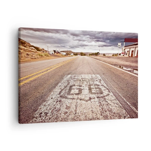 Obraz na płótnie - Droga Route 66 w klimacie pustynnym z malowniczym niebem - 70x50cm - Mother Road - amerykańska legenda - Nowoczesna dekoracja ścienna do salonu i sypialni ARTTOR