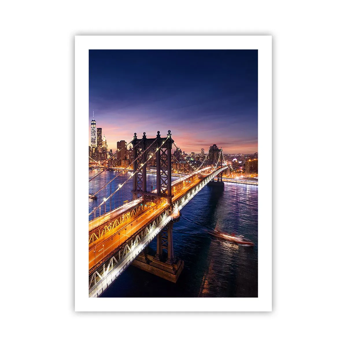 Plakat - Most w Nowym Jorku nocą z widokiem na miasto - 50x70cm - Świetlistym mostem do serca miasta - Nowoczesna dekoracja ścienna do salonu, kuchni i sypialni ARTTOR