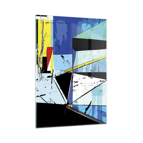 Obraz na szkle - Abstrakcyjna kompozycja geometryczna w odcieniach niebieskiego - 50x70cm - Patrzeć na świat pod kątem... - Nowoczesna dekoracja ścienna do salonu, kuchni i sypialni ARTTOR