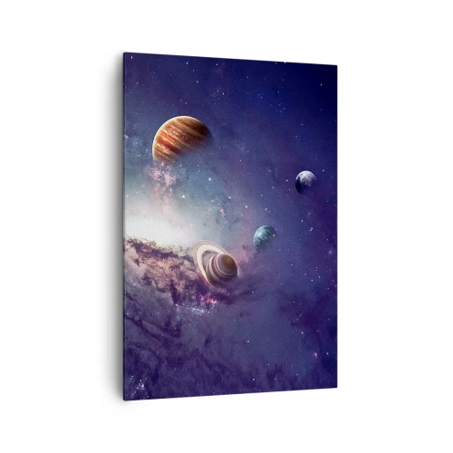 Obraz na płótnie - Planety w galaktyce na tle mgławicy - 70x100cm - Układ słoneczno-taneczny - Nowoczesna dekoracja ścienna do salonu i sypialni ARTTOR