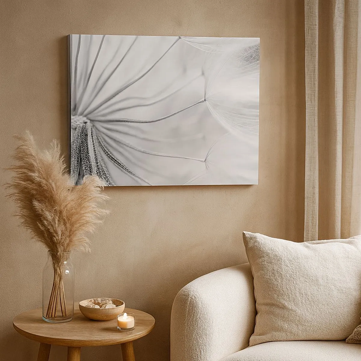 Obraz na płótnie - Delikatne dmuchawce w czarno-białej tonacji - 70x50cm - Dmuchawce, latawce - Nowoczesna dekoracja ścienna do salonu i sypialni ARTTOR