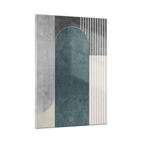 Obraz na szkle - Geometryczna forma w szarościach, beżu i zieleni - 50x70cm - Kompozycja na poziomie - Nowoczesna dekoracja ścienna do salonu, kuchni i sypialni ARTTOR