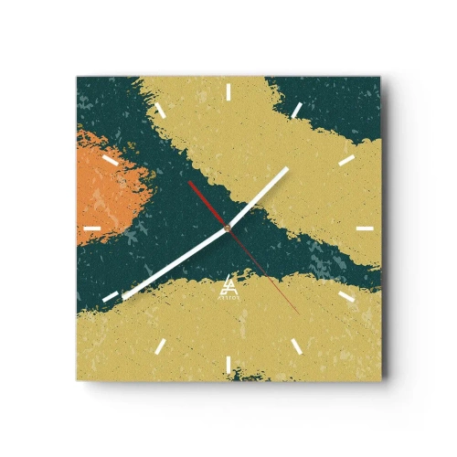 Zegar ścienny - Abstrakcyjne plamy w kolorach ziemi i zieleni - 30x30cm - Abstrakcja – powolnym ruchem - Nowoczesna dekoracja ścienna do salonu i sypialni ARTTOR