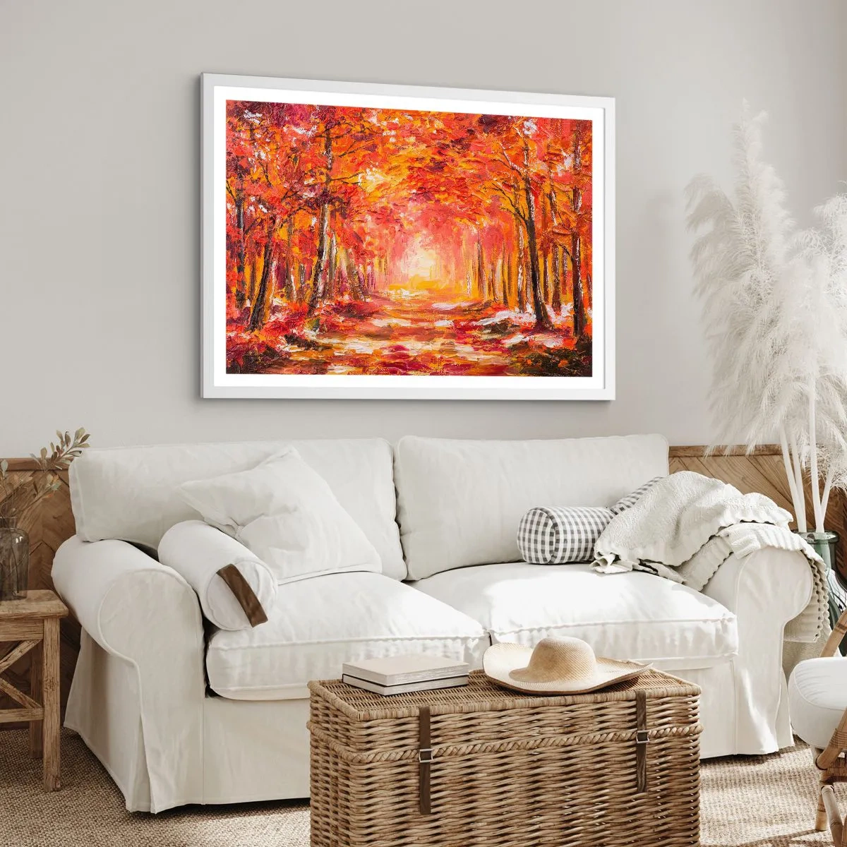 Plakat w białej ramie - Miedziany las - 50x40 cm