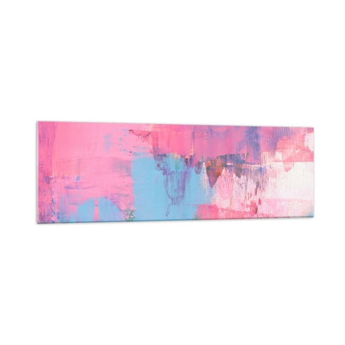 Obraz na szkle - Abstrakcyjna kompozycja w różu i błękicie - 160x50cm - Róż, błękit i szczypta światła - Nowoczesna dekoracja ścienna do salonu i sypialni ARTTOR