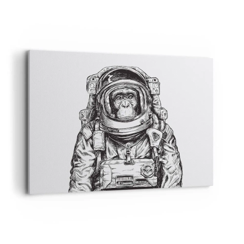 Obraz na płótnie - Grafika astronauty w skafandrze z głową małpy - 100x70cm - Alternatywna ewolucja - Nowoczesna dekoracja ścienna do salonu, kuchni i sypialni ARTTOR