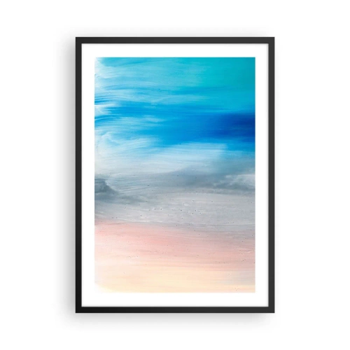 Plakat w czarnej ramie - Abstrakcyjna kompozycja w odcieniach błękitu, szarości i beżu - 50x70cm - Żywioły: powietrze - Nowoczesna dekoracja ścienna do salonu i sypialni ARTTOR