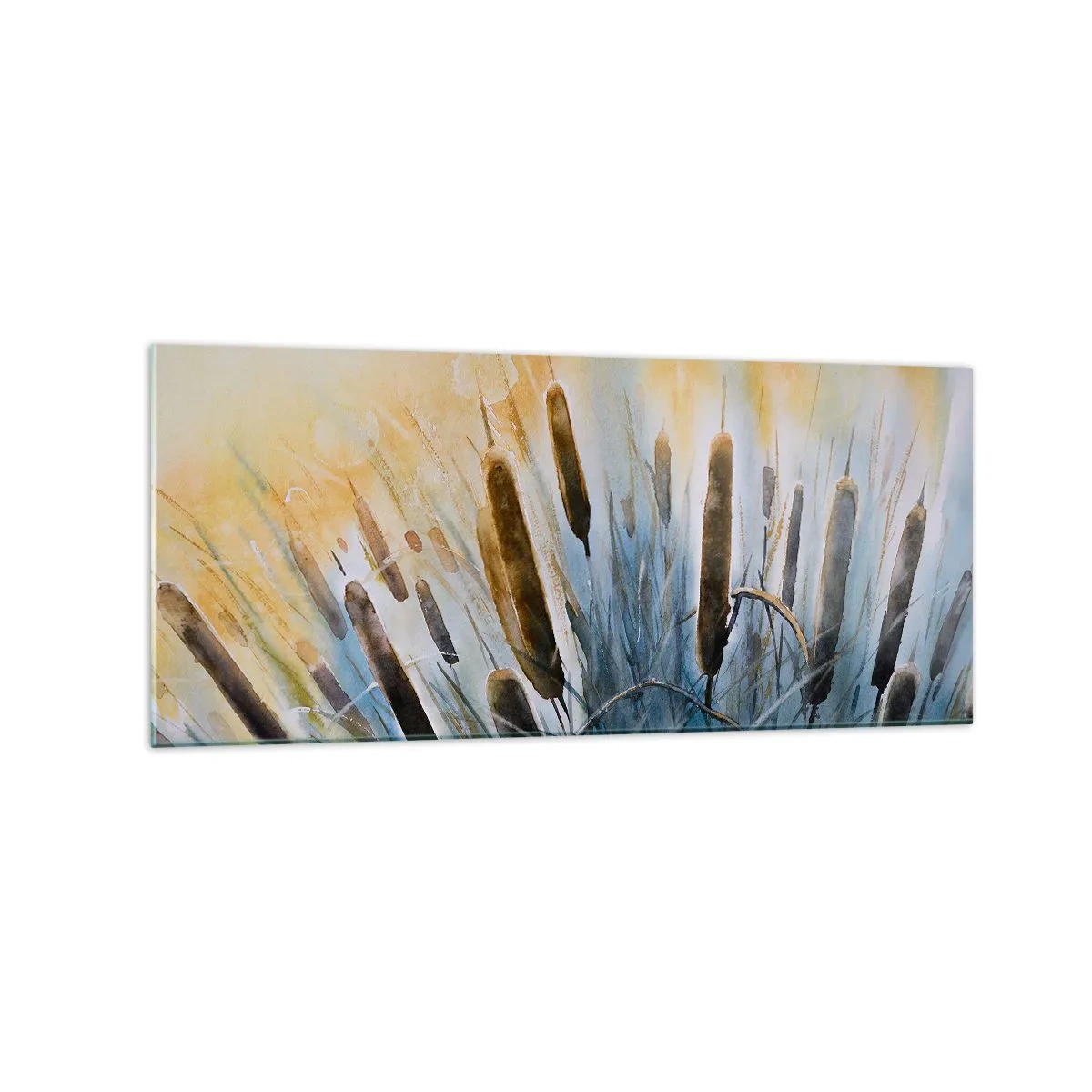 Obraz na szkle - Malownicze trzciny w promieniach słońca - 120x50cm - Chłód wody, słońca żar - Nowoczesna dekoracja ścienna do salonu i sypialni ARTTOR