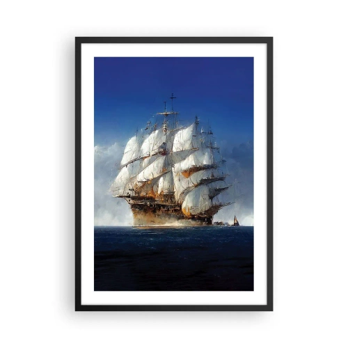 Plakat w czarnej ramie - Żaglowiec na pełnym morzu pod pełnymi żaglami w świetle słońca - 50x70cm - The great glory! - Nowoczesna dekoracja ścienna do salonu i sypialni ARTTOR