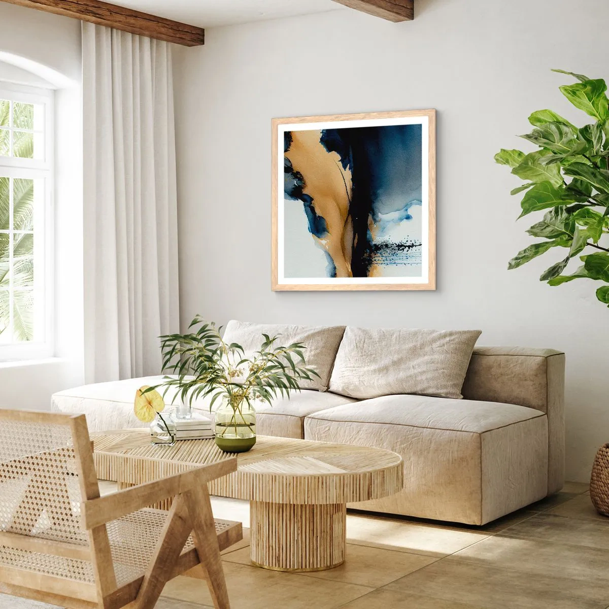 Plakat w ramie jasny dąb - Za zasłoną - 60x60 cm