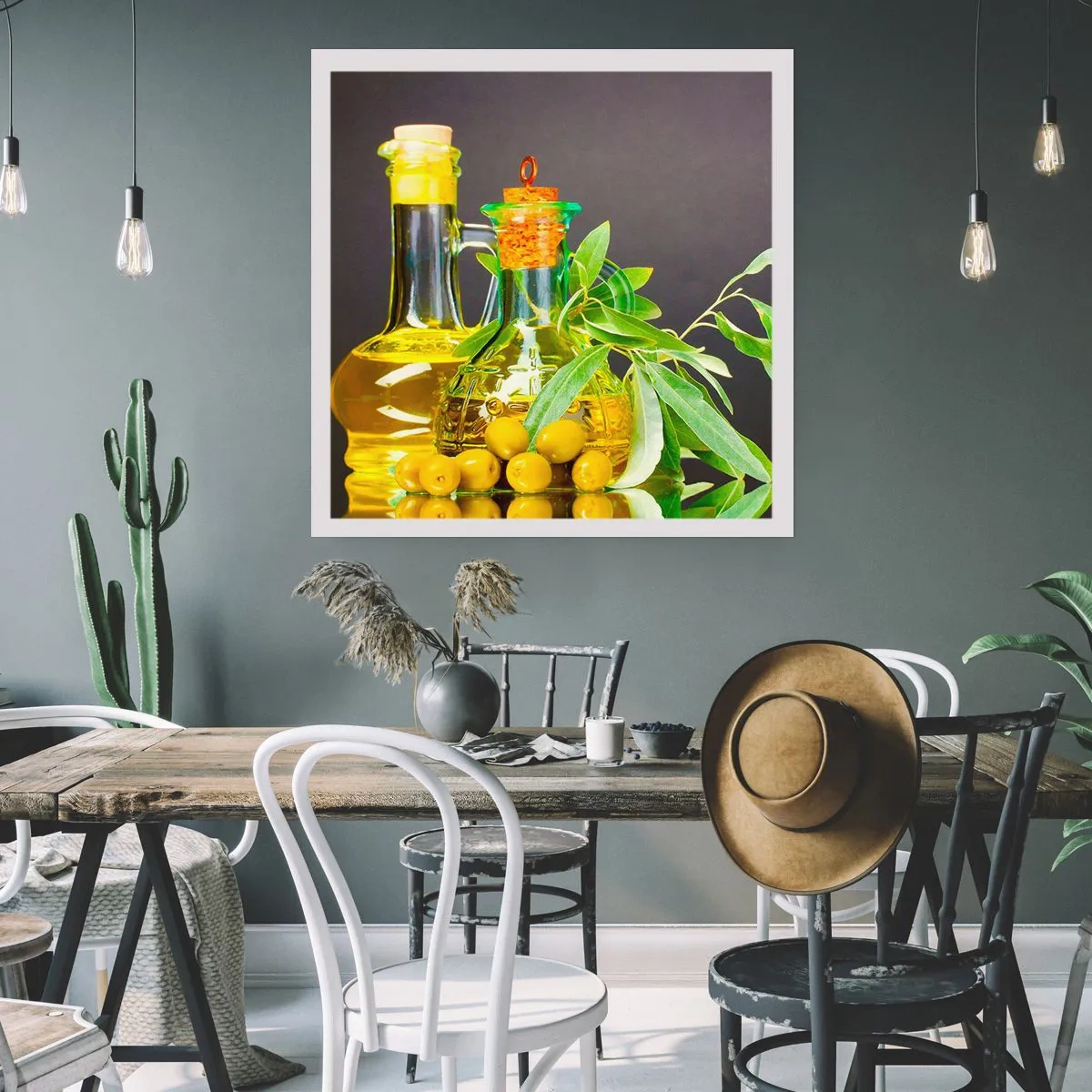 Plakat - Martwa natura z oliwkami i oliwą - 40x40 cm