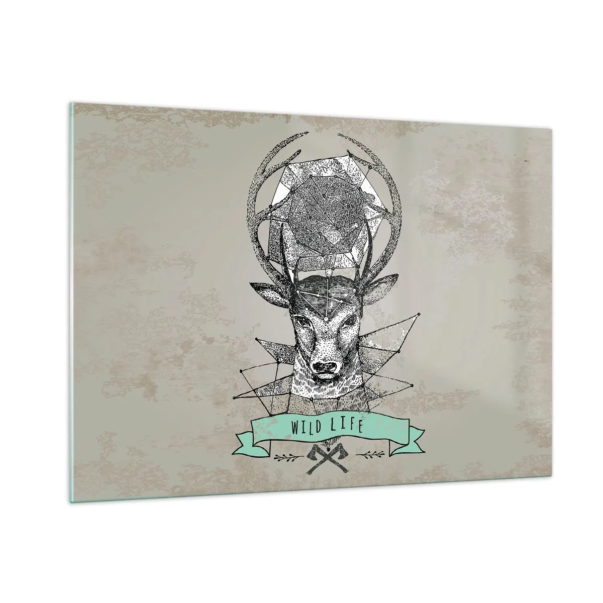 Obraz na szkle - Geometriczny rysunek jelenia z napisem Wild Life - 100x70cm - Widzenie św. Hubertusa - Nowoczesna dekoracja ścienna do salonu, kuchni i sypialni ARTTOR
