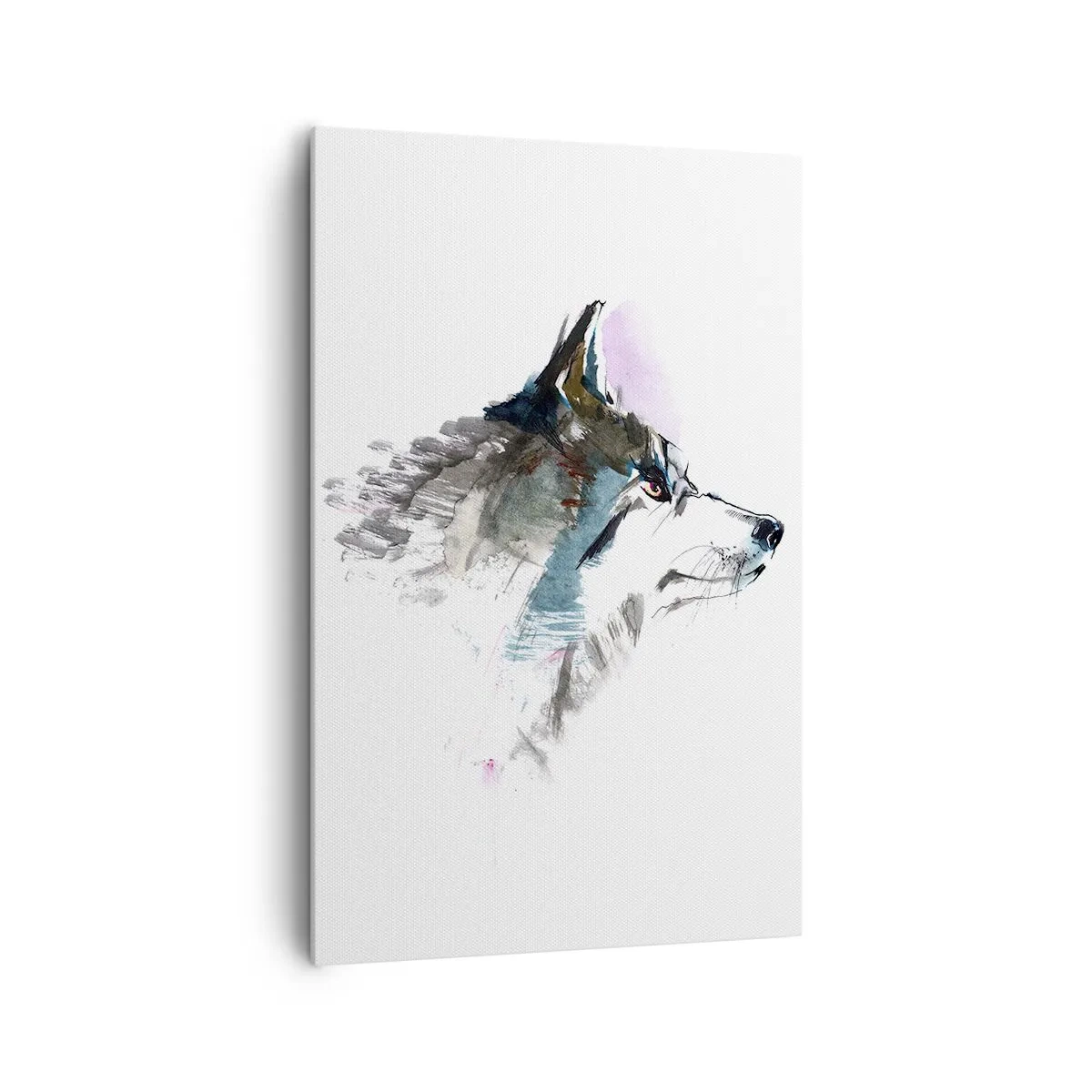 Obraz na płótnie - Akwarelowy wilk w minimalistycznym stylu - 80x120cm - O wilku mowa - Nowoczesna dekoracja ścienna do salonu i sypialni ARTTOR