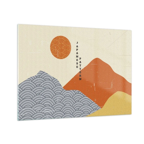 Obraz na szkle - Grafika z japońskimi wzorami gór i słońca - 70x50cm - W japońskim duchu - Nowoczesna dekoracja ścienna do salonu i sypialni ARTTOR