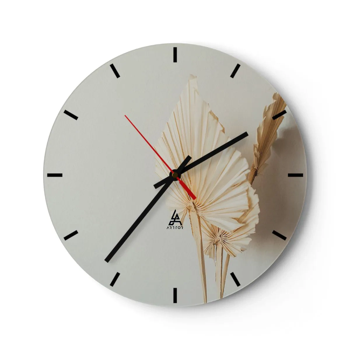 Zegar ścienny - Suszone liście palmowe na beżowym tle w stylu boho - 30x30cm - Gdy potrzebne ukojenie - Nowoczesna dekoracja ścienna do salonu, kuchni i sypialni ARTTOR