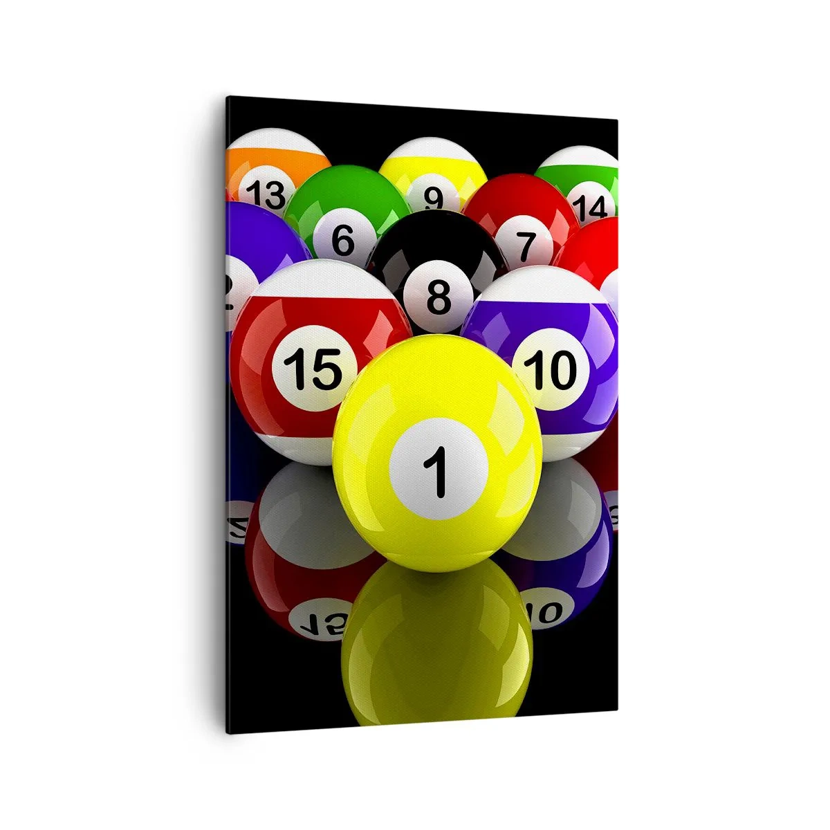Obraz na płótnie - Kolorowe bile bilardowe ustawione w trójkącie na czarnym tle - 70x100cm - Różne barwy gry - Nowoczesna dekoracja ścienna do salonu i sypialni ARTTOR