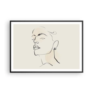 Plakat w czarnej ramie - Minimalistyczny szkic kobiecej twarzy - 100x70cm - Dumne spojrzenie - Nowoczesna dekoracja ścienna do salonu i sypialni ARTTOR