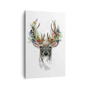 Obraz na płótnie - Stylizowany jeleń z ozdobnym porożem na białym tle - 80x120cm - W świątecznej szacie - Nowoczesna dekoracja ścienna do salonu i sypialni ARTTOR