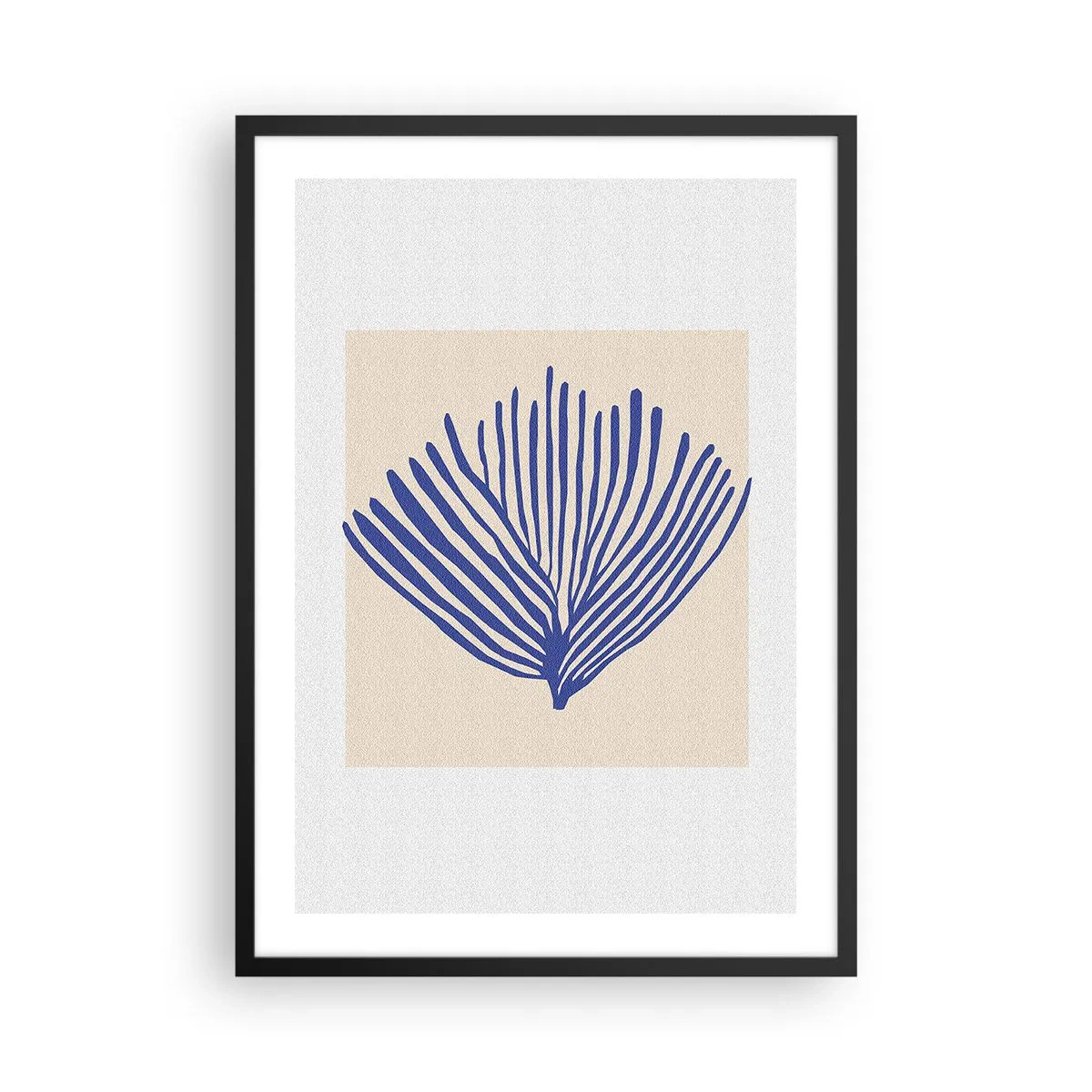 Plakat w czarnej ramie - Stylizowana grafika wachlarzowej rośliny morskiej - 50x70cm - Niebieski wachlarz - Nowoczesna dekoracja ścienna do salonu i sypialni ARTTOR