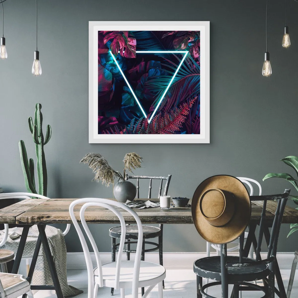 Plakat w białej ramie - Ogród w stylu disco - 40x40 cm