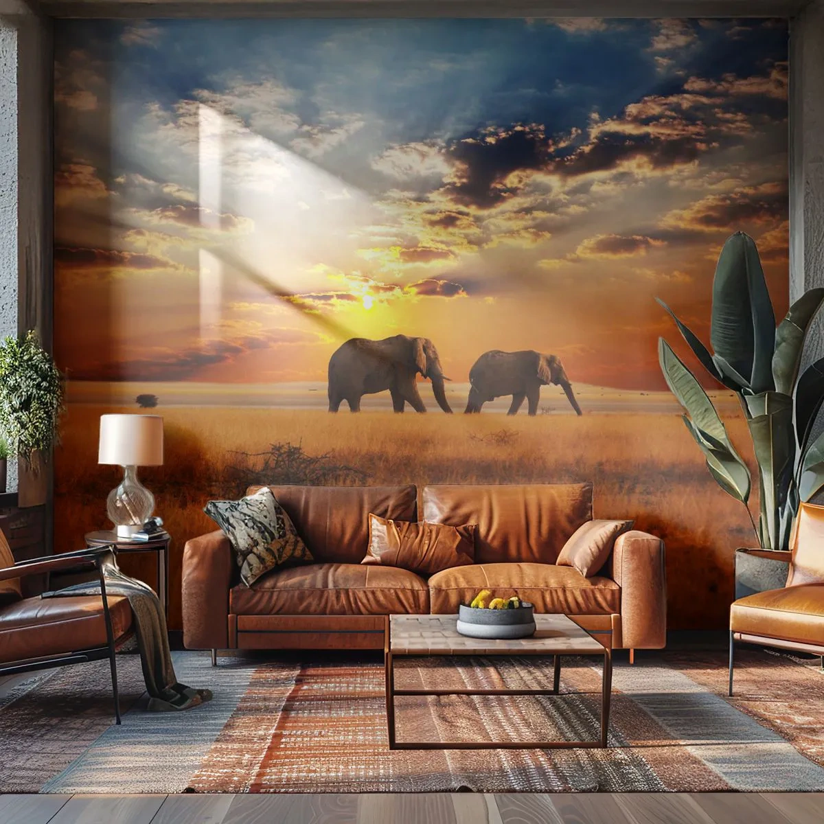 Fototapeta Samoprzylepna Deluxe Sticker - Rodzinna przechadzka - Zwierzęta, Afryka, Słoń - 250x175 cm