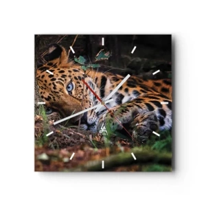 Zegar ścienny - Leżący lampart w cieniu drzew - 30x30cm - Zaufaj mi - Nowoczesna dekoracja ścienna do salonu i sypialni ARTTOR