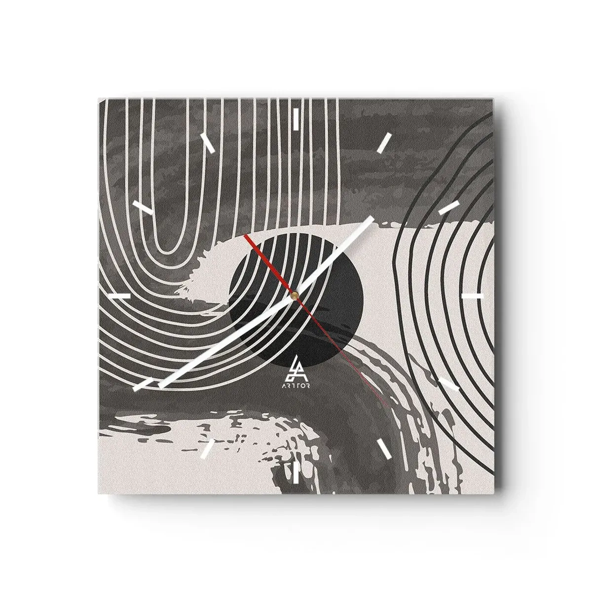 Zegar ścienny - Geometryczne linie i owale w monochromatycznych odcieniach - 30x30cm - Owal zwycięża - Nowoczesna dekoracja ścienna do salonu i sypialni ARTTOR