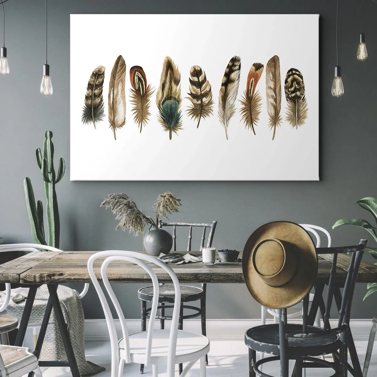 Obraz na płótnie - Dekoracyjny motyw kolekcji różnorodnych piór - 70x50cm - Pierzasta wariacja - Nowoczesna dekoracja ścienna do salonu i sypialni ARTTOR