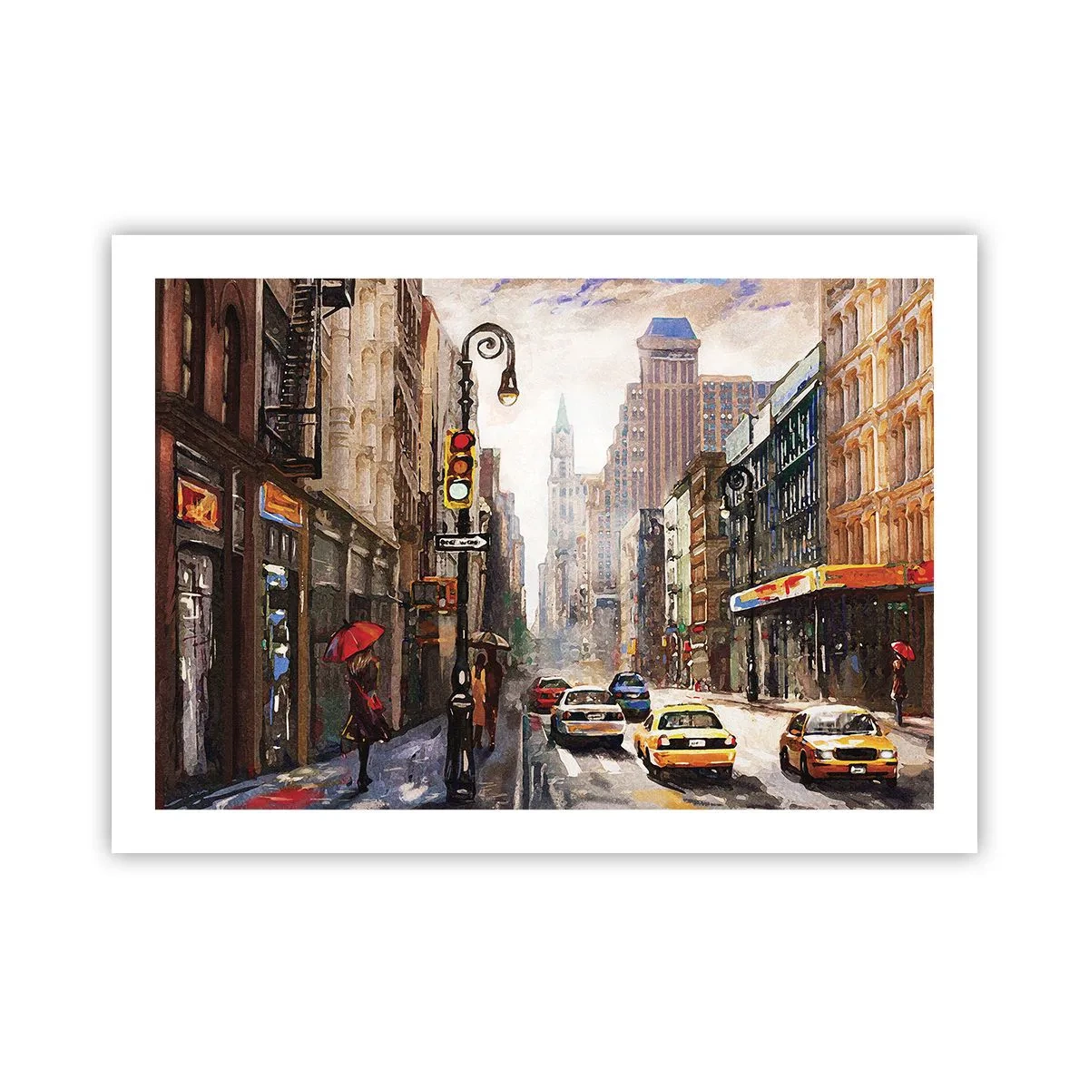 Plakat - Nowy Jork – w deszczu tez kolorowy - 70x50 cm