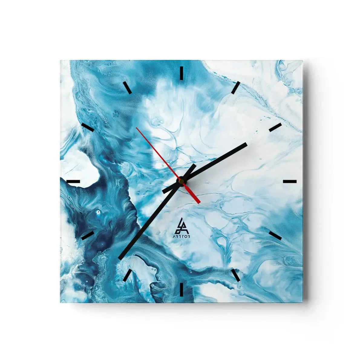 Zegar ścienny - Abstrakcyjny wzór w odcieniach błękitu - 30x30cm - Koncert błękitu - Nowoczesna dekoracja ścienna do salonu i sypialni ARTTOR