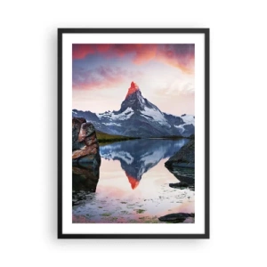 Plakat w czarnej ramie - Góra odbijająca się w jeziorze o zachodzie słońca - 50x70cm - Serce gór jest gorące - Nowoczesna dekoracja ścienna do salonu i sypialni ARTTOR
