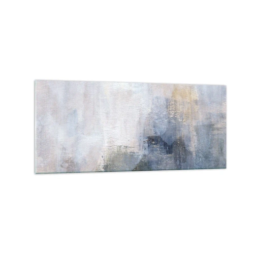 Obraz na szkle - Subtelne abstrakcyjne plamy w odcieniach błękitu i beżu - 120x50cm - Tony i akordy barw - Nowoczesna dekoracja ścienna do salonu i sypialni ARTTOR