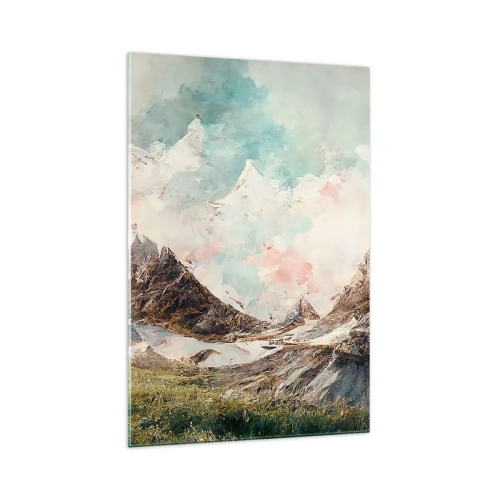 Obraz na szkle - Malownicze góry z pastelowym niebem - 70x100cm - Skalne ostrza - Nowoczesna dekoracja ścienna do salonu i sypialni ARTTOR