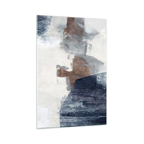 Obraz na szkle - Abstrakcyjne kształty w odcieniach błękitu i brązu - 80x120cm - Błękitno-brunatne kształty - Nowoczesna dekoracja ścienna do salonu i sypialni ARTTOR
