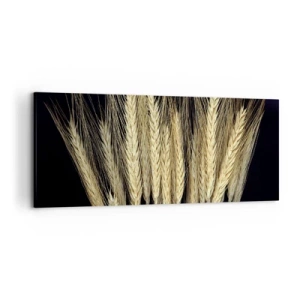 Obraz na płótnie - Kłosy pszenicy na czarnym tle w rustykalnym stylu - 120x50cm - Rustykalna magia - Nowoczesna dekoracja ścienna do salonu i sypialni ARTTOR