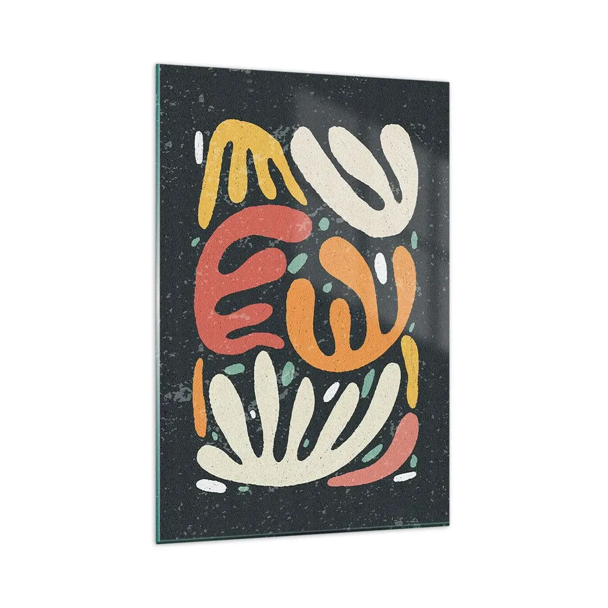 Obraz na szkle - Abstrakcyjne kształty w ciepłych kolorach na ciemnym tle - 80x120cm - Kompozycja – zaraz cię schwytam - Nowoczesna dekoracja ścienna do salonu i sypialni ARTTOR