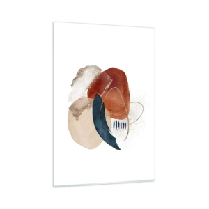 Obraz na szkle - Abstrakcyjna kompozycja z plamami w odcieniach ziemi i granatu - 80x120cm - Owalna kompozycja - Nowoczesna dekoracja ścienna do salonu i sypialni ARTTOR