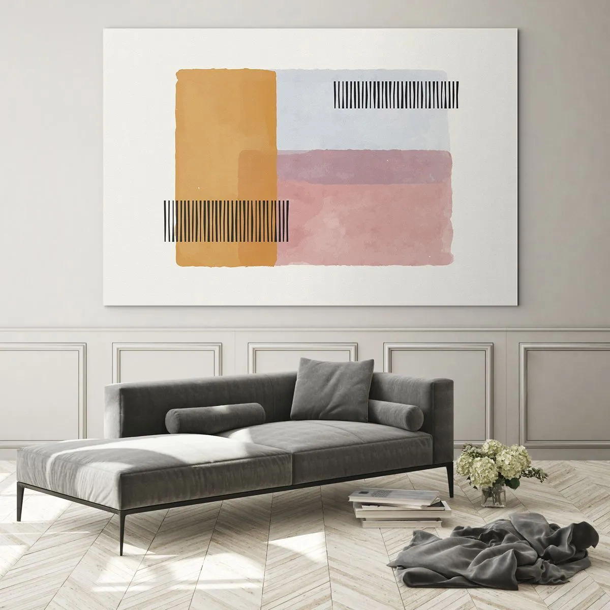 Obraz na szkle - Abstrakcyjne prostokąty z liniami w stylu minimalistycznym - 70x50cm - Z kąta w kąt - Nowoczesna dekoracja ścienna do salonu i sypialni ARTTOR